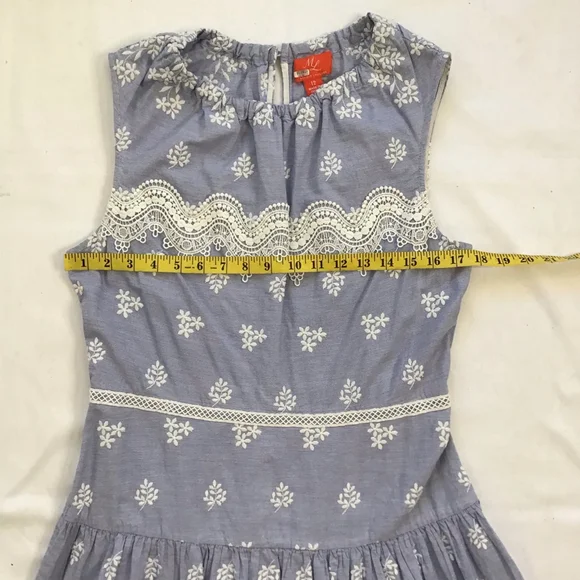 Monique Lhuillier Women EleganyBlue & White Embroidered Sleeveless Dress Size 12 - Picture 9 of 12